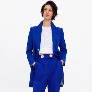 ZARA WOMAN LAPEL COLLAR FROCK COAT BLAZER BLUE